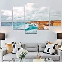SIGNWIN 5 Panel Canvas Wall Art Aerial Coastal Cool Multicolor Ocean Photography Realism Relax/Calm Tropical for Home Decorations Ready to Hang - 60