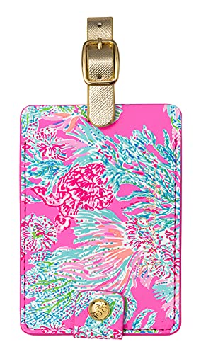 Lilly Pulitzer Leatherette Luggage Tag with Secure Strap, Colorful Suitcase Identifier for Travel, Seaing Things