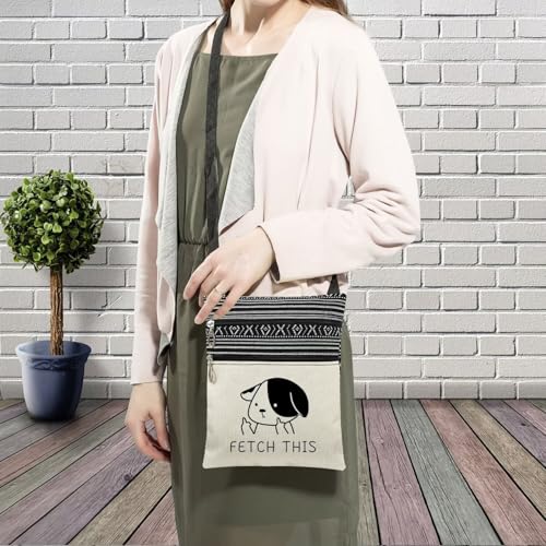 Funny Puppy Messenger Bag Small Ethnic Pattern Printed Adjustable Strap Crossbody Zipper Bag Fetch This Phone Bag Wallet Cute Shoulder Handbag for Dog Lovers Women3