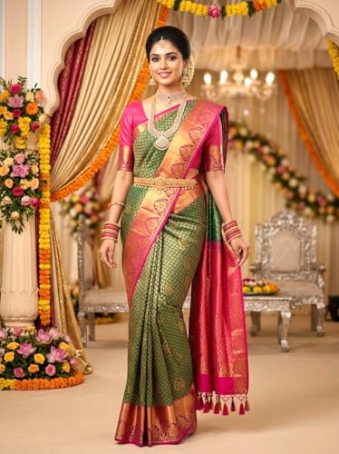 Image of VFCollections Women's Kanchipuram Silk Saree With Blouse Piece