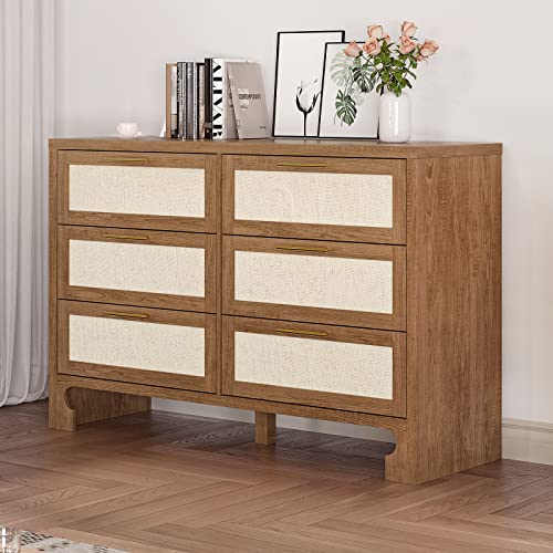 6-Drawers-Dresser-for-Bedroom-Mid-Century-Modern-Dresser-Wooden-Burlap-Dressers-Storage-Cabinet-Boho-Wide-Dresser-Chest-of-Drawers-with-Wood-Legs-for-Bedroom-Living-Room-TV-Stand-Nursery 6 Drawers Dresser for Bedroom Mid Century Modern Dresser Wooden Burlap Dressers Storage Cabinet Boho Wide Dresser Chest of Drawers with Wood Legs for Bedroom Living Room TV Stand Nursery
