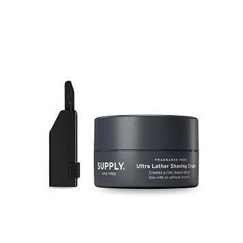 SUPPLY Mens Premium Shaving Bundle Black Label, Precision-Crafted in Japan + Ultra Lather Shaving Cream Fragrance-Free 3.4 oz Hypoallergenic and Soothing Grooming Essentials