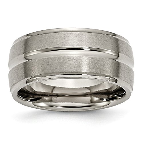 Solid Titanium Grooved Ridged Edge 10mm Men's Matte Brushed Finish and Wedding Band Ring