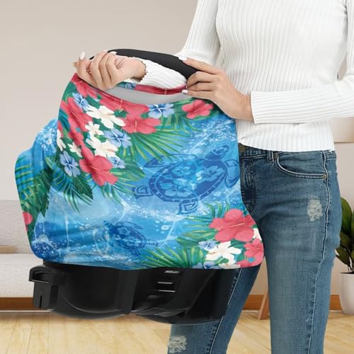 Image of Car Seat Cover for Baby Carseat, Cute Sea Turtle Nursing Cover and Carseat Cover, Stretchable Nursing Scarf Stroller Shopping Cart Cover for Girls, Boys