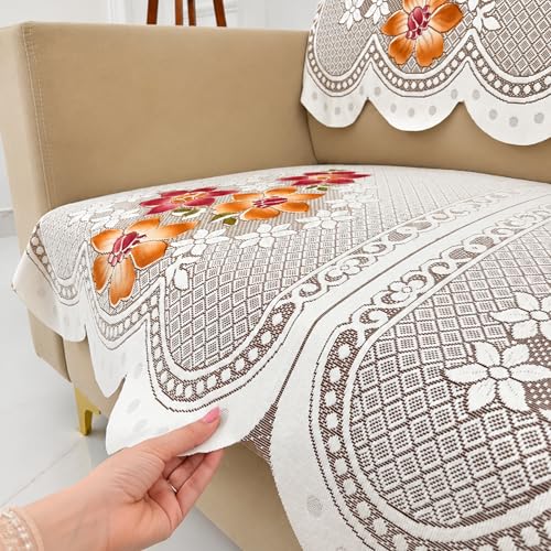 Image of Homerz Premium 'Surya Series' Sofa Cover | Stylish Sofa Protector | Net Fabric | Anti-Stain & Washable Slip Cover Exact Size Antislip (Exclusive Rust, 2 Seater, Seat Cover with Backrest)