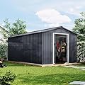 8X15 Ft Outdoor Metal Storage Shed with Roof, Weatherproof Steel Tool Shed with Lockable Door for Lawn Mower, Bike & Garden Equipment Storage