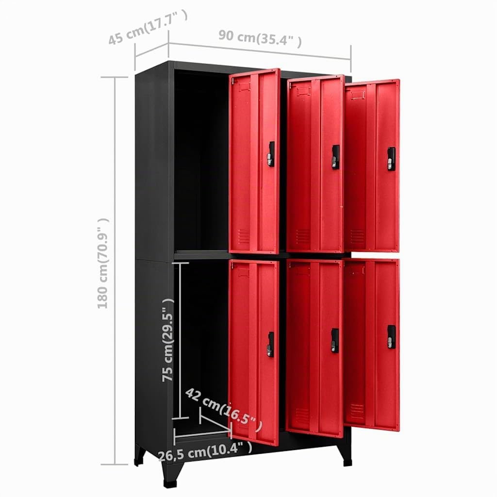 vidaXL Armoire à Casiers Classeur Meuble de Rangement d'Equipements de Sport Produits de Nettoyage Bureau Anthracite et Rouge 90x45x180 cm Acier