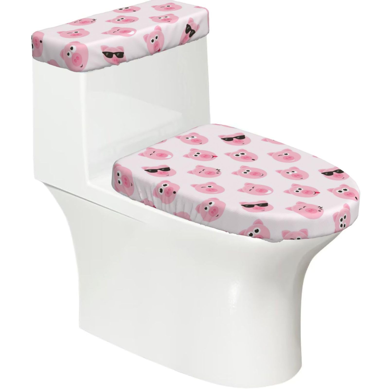 Funny Pink Pig Face Print Bathroom Decor Toilet Lid Cover And Tank Covers, Restroom Accessories Fits Most Round