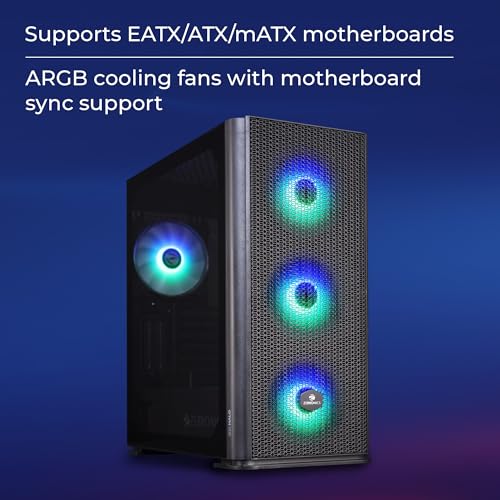 Image of ZEBRONICS Halo Mid-Tower Premium Gaming Cabinet EATX /ATX /M-ATX, 3X 140mm Front + 140mm Rear Fan, ARGB Inner Glow, RGB LED Control, Tempered Glass Side Panel, USB 3.0