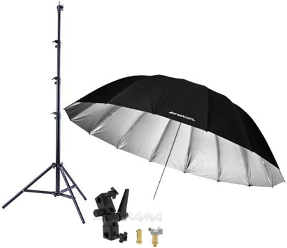 Westcott 7 Feet Silver Parabolic Umbrella Bundle with Umbrella Bracket/Adjutsable Flash Mount, 9.5' Black Lightstand