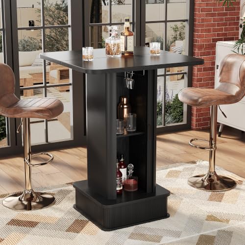 Square Bar Table with Hidden Storage,38.1" H Industrial High-Top Pub Table with Footrest,Modern Rustic Bar Height Bistro Cocktail Table for Kitchen Nook,Dining Room,Small Bar