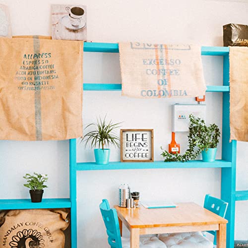 Vintage Coffee Bar Wooden Sign Decor Farmhouse Wood Square Coffee Wall Plaque Rustic White Coffee Tray For Coffee Bar Coffee Hanging Plaque For Kitchen Home Office Coffee Wall Decoration #TOP4