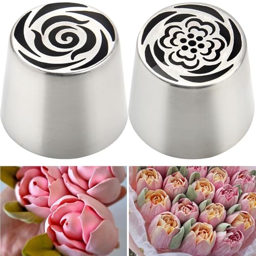 Baipesiy Lot de 2 douilles russes extra larges en acier inoxydable pour décoration de gâteaux, glaçage, bouquet de fleurs crème, biscuits, desserts (XXL, C)