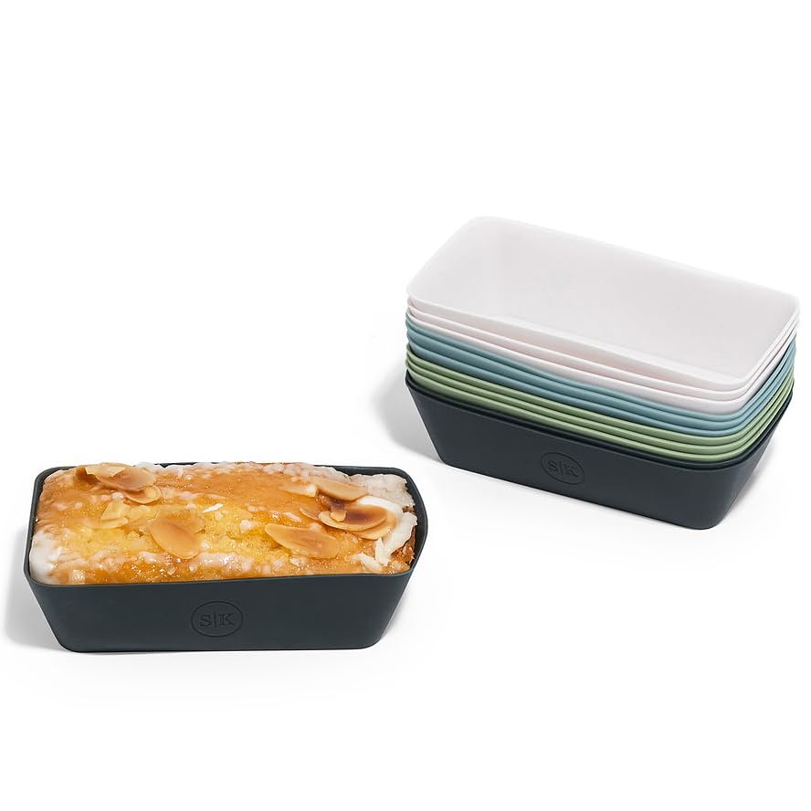 Image of The Silicone Kitchen Silicone Individual Mini Loaf Pans - Reusable, Non-Toxic, BPA Free, Dishwasher Safe, Bento Box Accessories (12 Pack, Navy, White, Blue, Green)