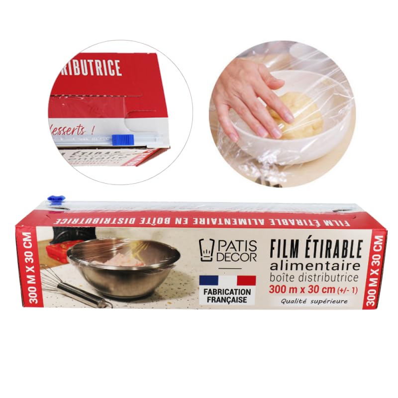 Film étirable alimentaire avec réglette de coupe de Qualité Supérieure 300 x 0,30 m