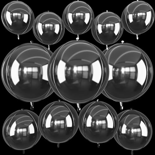 Image of 12PCS Clear Round Foil Balloons 22 inch 15 inch 10 inch Large Mylar Bubble Balloons | Transparent 4D Ball Balloons for Birthday Party, Graduation, Wedding, Christmas, New Year, Disco Prom Party Decorations