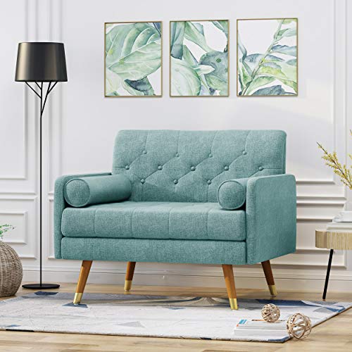 Christopher Knight Home Nour Fabric Mid-Century Modern Club Chair, Blue, Natural - Image 2