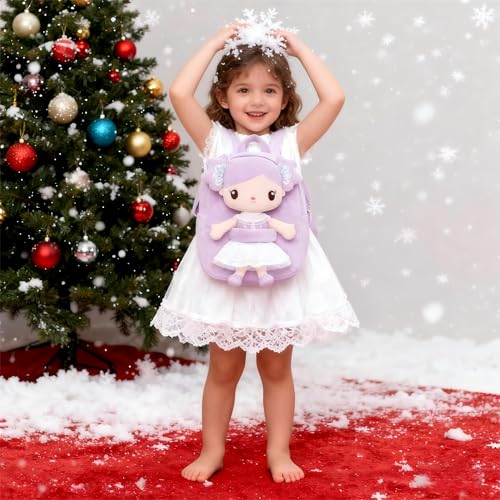 Image of Gloveleya Toddler Backpack Kids Backpack with Candy Purple Doll 9 inch
