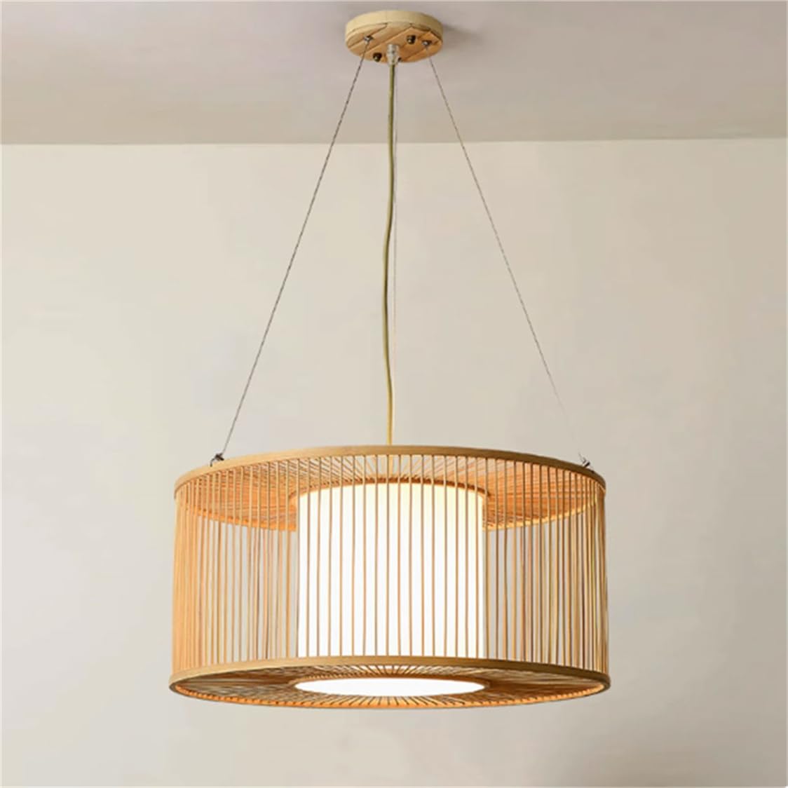 CSSYKV Japanese Wicker Lamp Shade Country Weave Hanging Light for Foyer Ceiling Lighting Fixtures Ciecle Design Bedroom Unique Drum Ambient Lighting for Restaurant Cafe Farmhouse Nursery - Beige