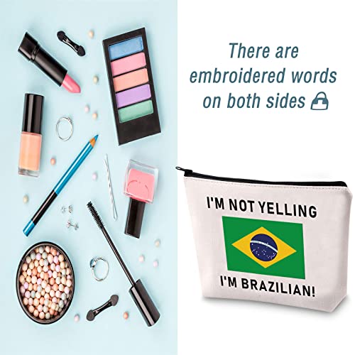 LEVLO Funny Brazil Pride Souvenir I'm Not Yelling I'm Brazilian Makeup Bags Gift Idea for Proud Wife Friend or Coworker Country Flag Bags (I'm Brazilian)4