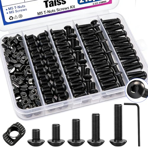 Taiss 210PCS M5 T-Nuts and Bolts Kit for 2020 Aluminum