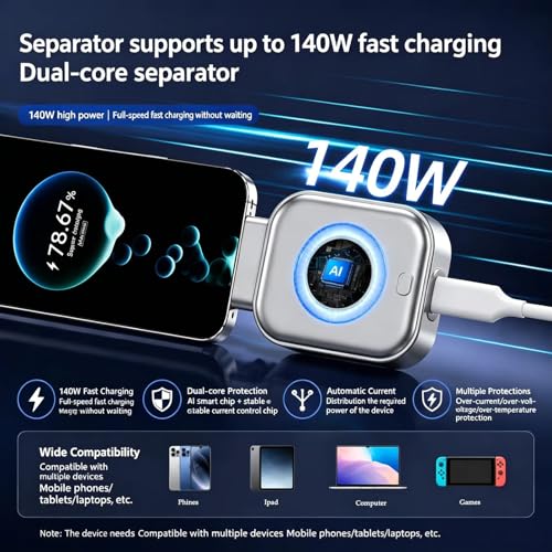 Image of TechPanda 140W Fast Charging AI Smart USB-C Charger - Dual-Core Protection, Auto Disconnect, Universal High-Speed Power Adapter for Mobile Phones, Tablets & Gaming Devices