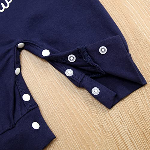 Grnshts Newborn Baby Boy Romper Coming Home Outfits Letter Print Bodysuit Jumpsuit+Hat+Gloves 3Pcs Clothes Set (A-Navy Blue, Newborn) #TOP5
