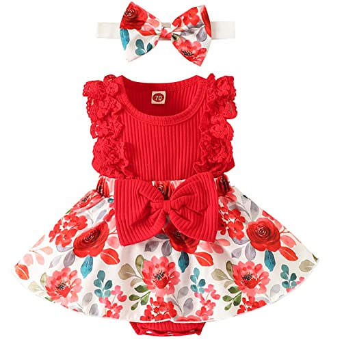 Image of Mubineo Baby Girl Summer Clothes Outfits Sleeveless Lace Floral Romper Dress Newborn Outfit