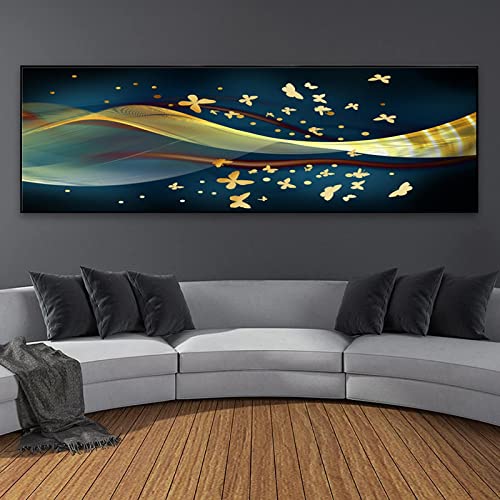 Peinture toile ruban or abstrait dsdsgog 60x180 cm sans cadre