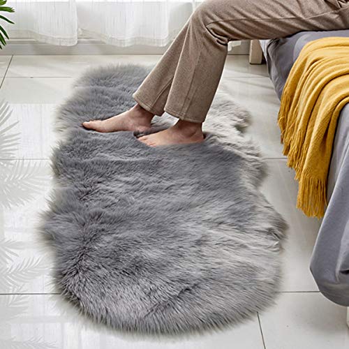 Faux Sheepskin Plush Area Rug, 2X6 Feet Anti-Slip Fluffy Rug For Bedroom, Warm Faux Fur Couch Cover For Sofa And Bay Window(Grey) #TOP26