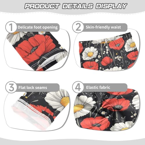 Girls Leggings Daisy Poppy Flower Vintage Soft Toddler Leggings for Girls Kids Pants Size 4T-10T3