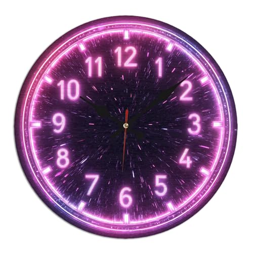 Neon Pink Wall Clock - 10 Inch Silent Non-Ticking Timepiece Decorative Clocks for Living Room Bedroom Tech-Style Decor