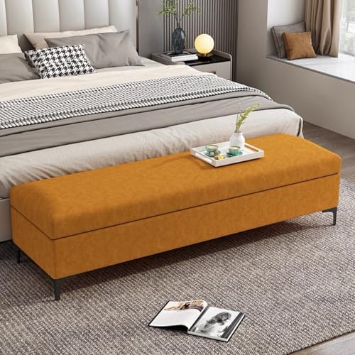Banco de almacenamiento de cuero con gran almacenamiento, asiento multifuncional para sala de estar, dormitorio, cómodo reposapiés para entrada o tienda de ropa, 150 cm x 40 cm x 40 cm