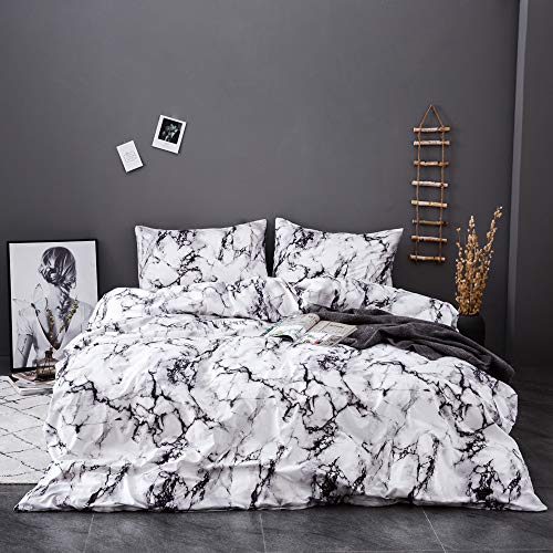 Osvino moderne Jacquard lavable doux pour la peau 100% polyester Parure de lit avec housse de couette taies d'oreiller, Polyester, blanc, King