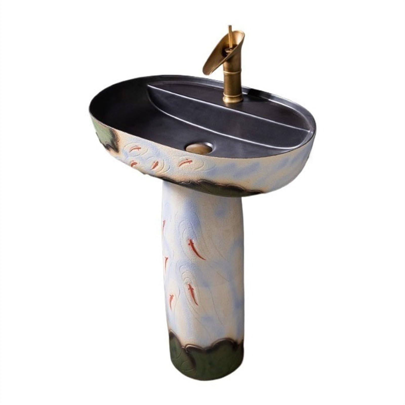 Lavabo de columna de arte retro, lavabo de cerámica, para patio, fácil de limpiar e instalar, tamaño A, B-One Size