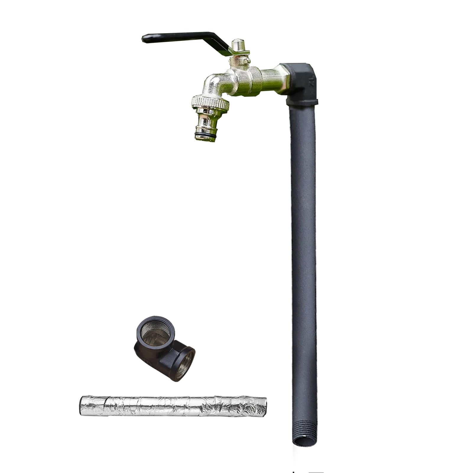 Colonne d'eau extérieure autoportante, Robinet antigel en Acier Inoxydable 304 pour arrosage et Irrigation du Jardin, 60 cm/24 po, Design Noir Durable