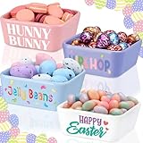 Potchen 4 Pcs Mini Easter Candy Dish Ceramic Candy Bowls Serving Trays Happy Easter Bunny JellyBeans Hip Hop Dishes Farmhouse Home Table Decoration for Spring Holiday Snacks Cookie Housewarming Gift