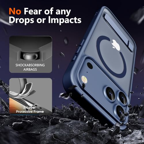 UWQAP Magnetic Case for iPhone 17 Pro Phone Case with Privacy Screen Protector 2X,Compatible with MagSafe,Invisible Kickstand [20FT Protection],Translucent Matte Shockproof Cover for 17 Pro,Blue by UWQAP - Used condition - Image 4