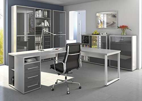Maja Möbel Komplettes Arbeitszimmer 5-teilig - Set Modell 2016 | In Platingrau / Grauglas - 4039245005453 Maja Möbel Komplettes Arbeitszimmer 5-teilig - Set Modell 2016 | In Platingrau / Grauglas
