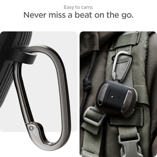 Image of Spigen Rugged Armor Designed for Google Pixel Buds Pro 2 (2024) and Pro 1 (2022) Case Cover with Keychain - Matte Black
