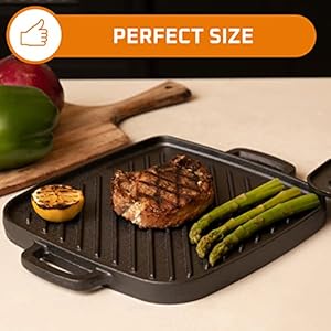 Bruntmor 2-in-1 Pre-Seasoned Cast Iron Reversible Griddle Grill Pan with Heavy Grill Press - 10 x 10 Inches Square Pan for Stove Top and Oven Cooking - Durable Grip Handle for Easy Use - Black Bruntmor 2 in 1 Pre Seasoned Cast Iron Reversible Griddle Grill Pan with Heavy Grill Press 10 x 10 Inches Square Pan for Stove Top and Oven Cooking Durable Grip Handle for Easy Use Black