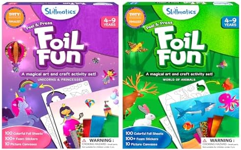 Skillmatics Foil Fun Unicorns & Princesses & Animals Theme Bundle, Art & Craft Kits, DIY Creative Activity, Gifts for Boys & Girls Ages 4, 5, 6, 7, 8, 9, Travel Toys