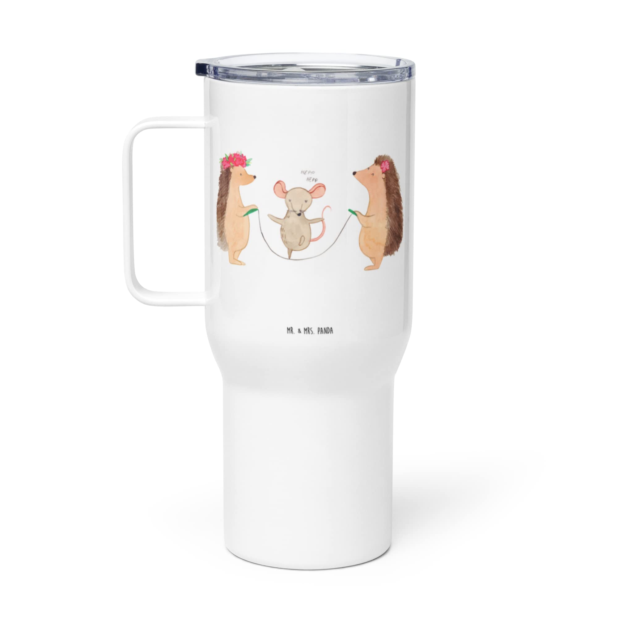 Mr. & Mrs. Panda Kaffee-to-go-Becher Igel Seilhüpfen - Geschenk, Lustige Sprüche, thermosbecher, Kindergarten, Thermos-Becher, Trinkgefäß, Maus, Teetasse, Kinder, Seilspringen, Thermobecher