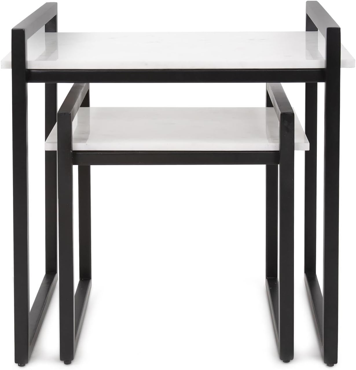 Howard Elliott Collection Santiago Nesting Tables – Set of 2, Matte Black Iron Frame with White Marble Top, Modern Industrial Accent Side Tables for Living Room or Loft - Graphite, White