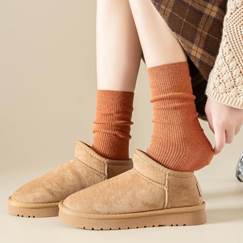 Image of Women Crew Socks Over the Ankle Cotton Mid-Calf Ultra Soft Breathable Multicolor knit Casual Aesthetic Socks 6 Pack