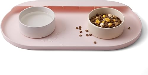 Medario Tapete de comida para perros y gatos, fácil de limpiar, de silicona, apto para lavavajillas, tapete impermeable con borde alto, tapete