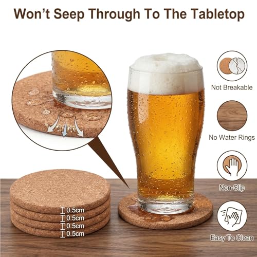 Tebery 20 Pack Cork Coasters Round, 3.9" Bar Coasters for Drinks Thick, Reusable Coaster Table Protectors for Coffee Mugs, Bulk DIY Craft Cork Circles for Home Kitchen Office, 1/5" Thick by Tebery - Image 3