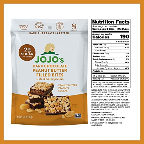 Jojo's Dark Chocolate Bites Made With Hemp, Plant Based Protein, Low Sugar, Low Carb, Vegan, Paleo & Keto Friendly, Healthy Snack, Variety Pack, 3.9Oz Bag (4 Count) #TOP4