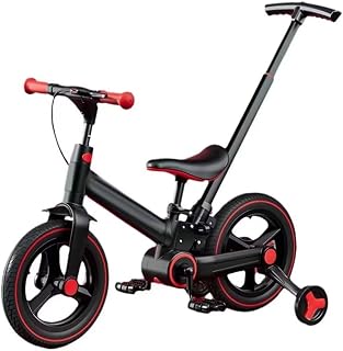 Triciclos con ruedas traseras de entrenamiento, triciclo cochecito con asa para padres, manillar/sillín regulables en altura, bicicleta de 2 ruedas con pedales extraíbles