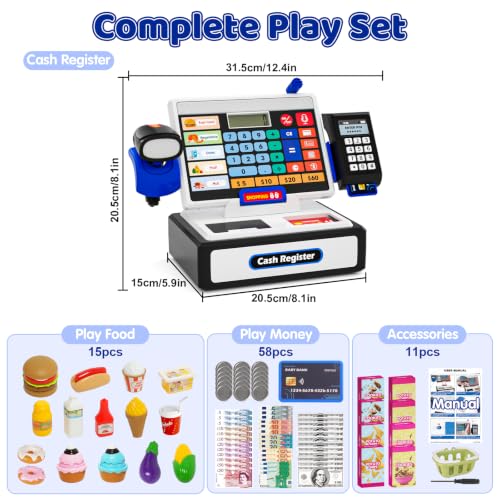 Image of LED Calculator Cash Register Toy - Pretend Play Set Kids Cash Register with Scanner, Microphone and Credit Card, Math Skills Toy for 3, 4, 5, 6 7 8+ Year Old Boy Girl